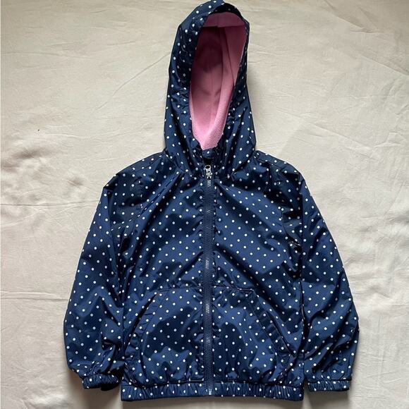 Old Navy Blue and White Polka Dot Fleece Lined Rain Coat Size Small - Picture 1 of 6